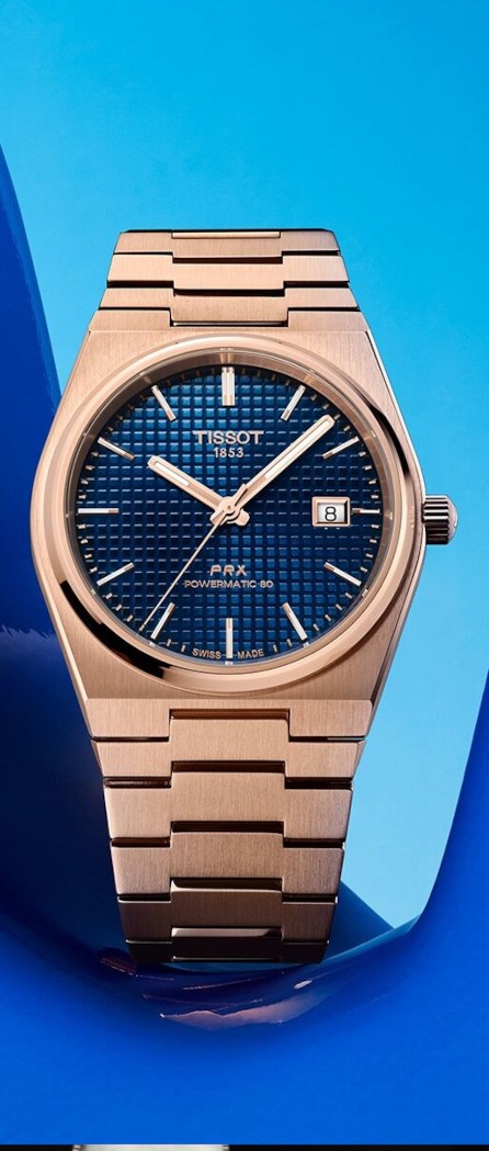 Tissot PRX Herrenuhr in Roségold mit blauem Zifferblatt